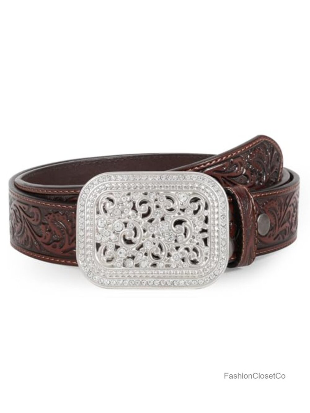 Genuine Leather Western Belt Floral Embossed Cowgirl Cowboy